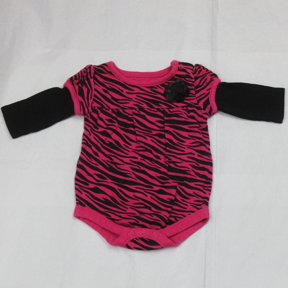 Garanimals 0-3 Mos Pink Black Zebra Striped Long Sleeve Bodysuit